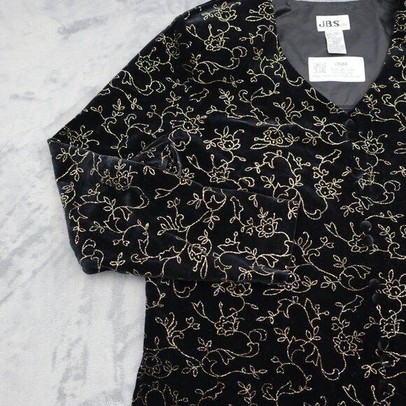 JBS Shirt Womens XL Black Long Sleeve VNeck Floral Shoulder Pads Button Blouse - Picture 11 of 16